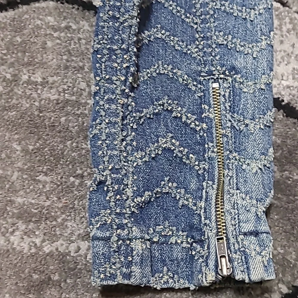 FREE PEOPLE FULL-ZIP HERRINGBONE PATTERN DENIM JACKET - Picture 11 of 16